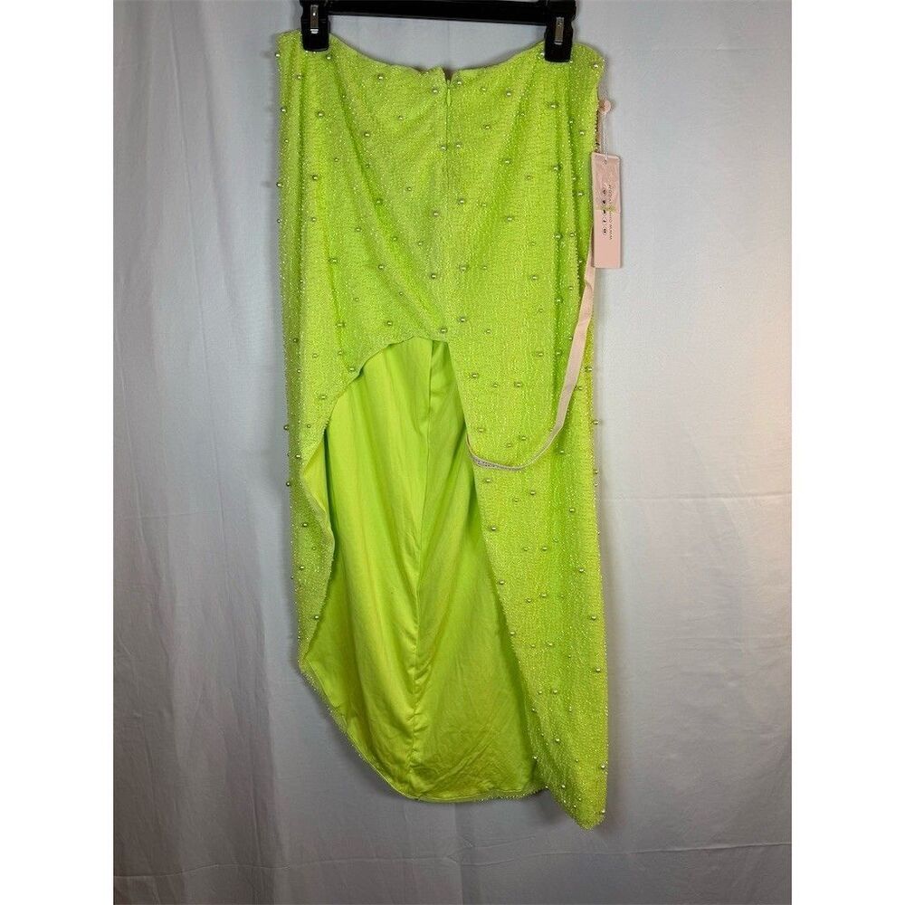 Oh Polly Skirt Womens Size 10 Lime Green Pearl Embellished Midi High - Picture 6 of 12